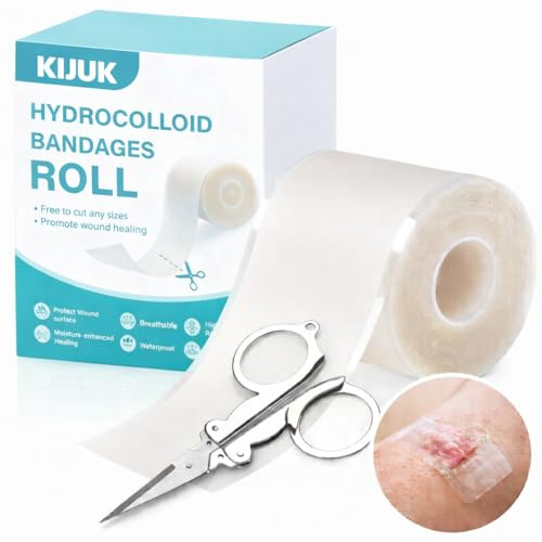 KIJUK Hydrokolloid-Pflasterrolle für Pickel & Blasen, wasserfester und hautfarbener Wundverband, selbstklebende Pimple Patches, unsichtbar, 5 cm x 200cm Rolle für Gesicht und Körper