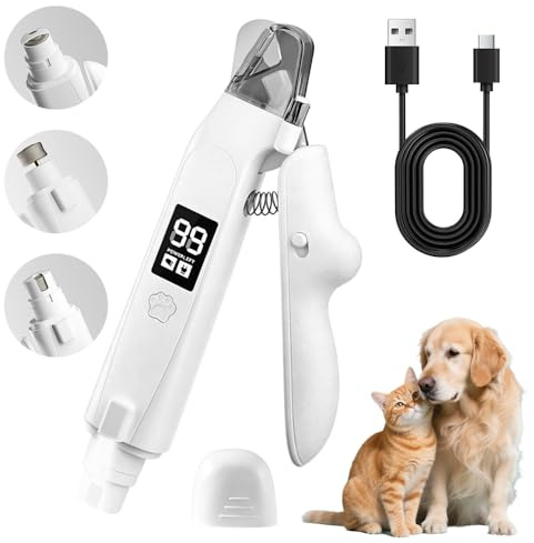 NAVESO Tijeras de garras para perros con luz, cortador de uñas 2 en 1 y cortaúñas con protección contra salpicaduras, cortaúñas para gatos, recargable, para perros con pantalla para mascotas pequeñas