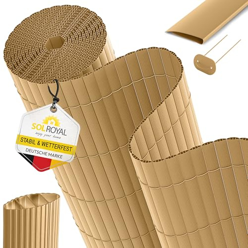 Sol Royal PVC Cañizo Jardín Ocultación Exterior con Clips y Perfil Remate | 100x300cm Bambú Triple Refuerzo Valla Privacidad Pantalla Balcón resistente Intemperie Rayos UV estera protección visual P12