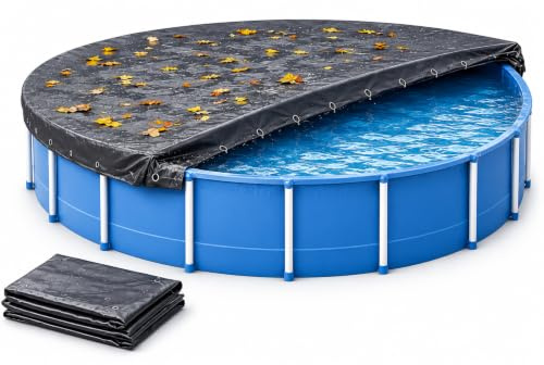 Cubierta de piscina redonda – Lona extra fuerte de 200 g/m² – Cubierta solar resistente a los rayos UV para verano e invierno – Lona de piscina resistente en color negro (366 – 400 cm (Ø 460 cm)