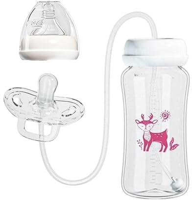 DzpKrka Biberón Anticólicos Manos Libres 3 En 1, 300ml Biberón De Leche De Flujo Rápido Ajustable, Biberóns De Silicona A Prueba De Fugas Con Tetina Y Pajita Para Camping, Picnic, Guardería, Habitació