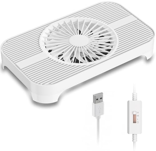 GSCOLER X3-V2 Router Cooling Pad, 140mm USB Fan, 3-Speed, White | Quiet cooling stand for mini PCs and AV equipment, with up to 75.8 CFM airflow, 80 cm USB cable and anti-slip feet