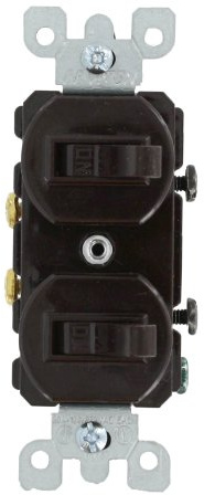 Leviton 20 Amp, 120/277 Volt, Duplex Style Single-Pole / Single-Pole AC Combination Switch, Commercial Grade, 5334, Brown