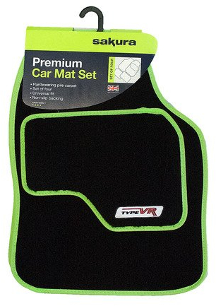 Sakura SS5308 Ensemble de Tapis de Voiture universels Vert Citron