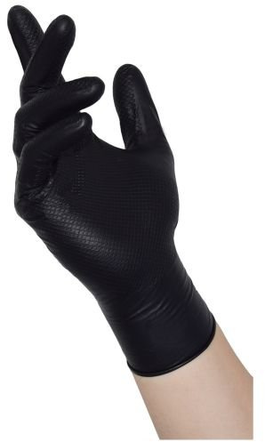 NITRAS TOUGH GRIP N schwarz, 50 Stück Nitril-Einmalhandschuhe mit rutschfester Innenhand Größe M