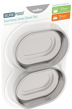 Sure Petcare SureFeed Set di ciotole in acciaio inox, compatibili con microchip Pet Feeder e Connect, ciotola sigillata per animali domestici, metallo, confezione da 2
