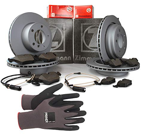 Inspektionspaket Zimmermann Bremsen Set inkl. Bremsscheiben und Bremsbeläge für vorne Ø300 und hinten Ø300 enthalten, 100% passend für Ihr Fahrzeug, inkl. Priner Montagehandschuhe AN196