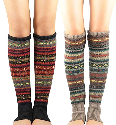 Durio Jambières longues d'hiver tricotées épaisses pour femme Bohême, Noir U. Kaki, taille unique