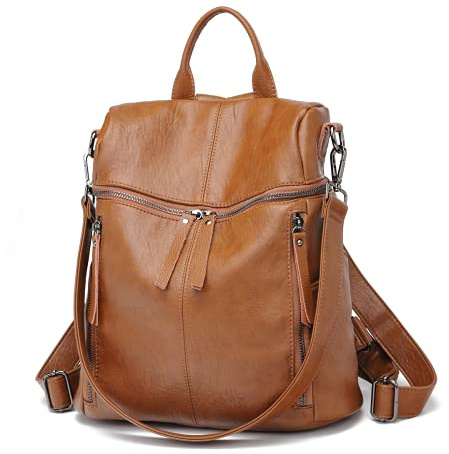 Zaino Donna in Cuoio Morbido - Daypack Scuola Casual 2 in 1 come Zaino e Tracolla, Backpack Vintage Multipocket Leggeri di Grande Capacità e Moda per Lavoro, College e Viaggi