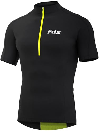 FDX Cycling Jersey Mens Short Sleeve Cycling Top Quick Dry MTB Bike Shirt | Stay cool on summer rides with a breathable, quick-dry short-sleeve jersey, quarter zip and rear pockets for ride storage.
