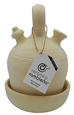 CERÁMICA RAMBLEÑA | Cruche en Argile Traditionnelle, avec Une poignée Ronde et Une Base Large de La Rambla (Córdoba) | 100% Fait à la Main | 3 litres | Écologique | Plateau Inclus