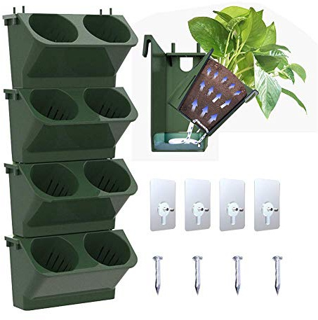 LuukUP Wand-Übertopf, Wandvase, Automatische Bewässerung Vertikale Gartenwand Blumentopf Hängen, Für Innen Außen Balkon Terrasse Dekoration Verwendet (Dunkelgrün 4er)