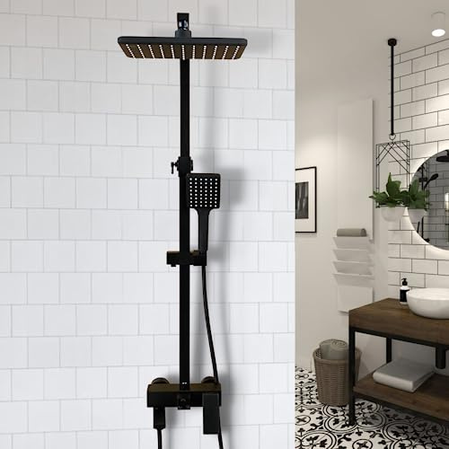 ZIK Colonne de douche Saliscendi avec mitigeur multi-fonction, réglable, en laiton acier inoxydable, noir mat