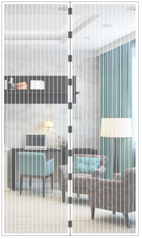 JustGo Zanzariera Magnetica Porta Finestra Adattabile e Regolabile, Chiusura Automatica a Calamite, Istruzioni di Montaggio Chiare, Calamite Potenti, Bianco, 150 x 260 cm
