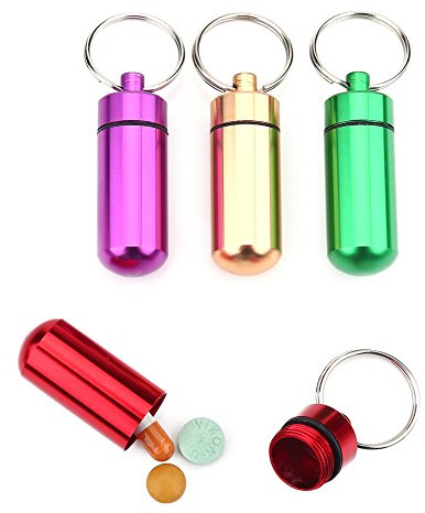 Akozon Aspirin 81mg Niedrig, Pillenbox Etui mit Schlüsselanhänger 2 Vitamedic Outdoor Medizin Halter 9St Wasserdicht Mini Aluminium