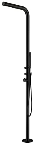 SINED Hochwertige Duschsäule in mattem Schwarz aus Edelstahl AISI 316L mit Mischbatterie und Handbrause 221 cm hoch für Innen und Außenbereich Modell DOCCIA BUDONI NERA