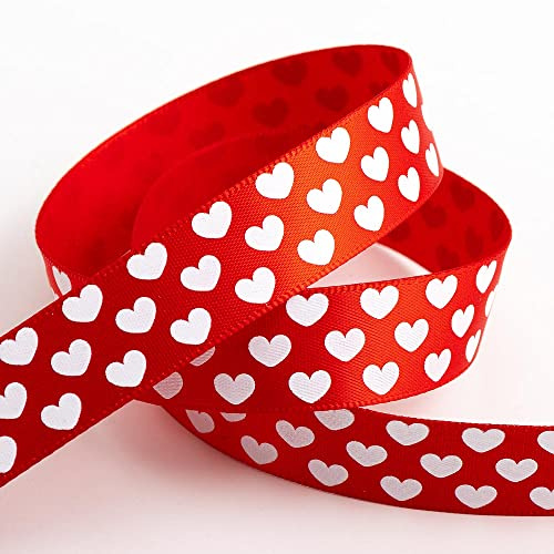 Mini Hearts Red Satin Ribbon (16mm x 5M)