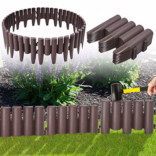 HENGMEI Bordes de plástico para césped, 14 m, borde de bancal, bordes de césped con aspecto de madera, 50 unidades