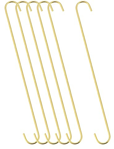sourcing map S Hanging Hooks, 16inch/400mm Extra Long Steel Hanger, Indoor Outdoor Uses for Garden, Bathroom, Closet, Workshop, Kitchen, Gold Tone, 6Pcs