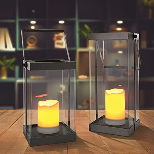 LED Laternen 2er Set Design Garda aus Metall/Glas mit LED-Kerzen und Flackerlicht, batteriebetrieben - Lieferung inkl. Batterien, Timerfunktion, hochwertige Verarbeitung