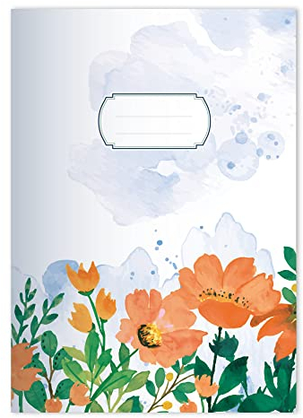 Kartenkaufrausch 4x Garten Blumen DIN A4 Schulheft, Rechenhefte im Aquarell Stil gemalt in Orange Lineatur 20 (blanko)