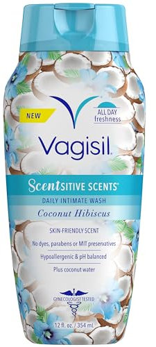 Vagisil Scentsitive Scents Daily Feminine Intimate Wash For Women, Plus Coconut Water, All-Day Freshness, Hypoallergenic, skin-friendly Coconut Hibiscus Scent, 354ml (Package may vary)