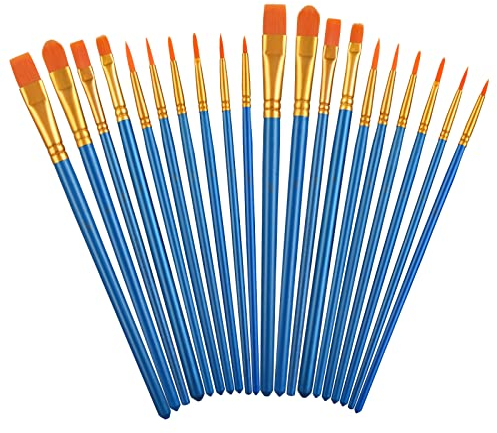 TIESOME 20 Stück Pinsel Set, Pinselset Acrylfarben Kleine Pinsel Set, 10 Verschiedene Größen für Künstler Erwachsene und Kinder Aquarell Stifte Modellbau Pinsel (Blau)