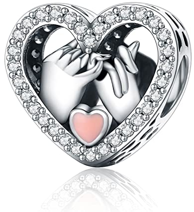 Alstiva Pinky schwören Herz Charm 925 Sterling Silber 5A Zirkonia Charm Anhänger für Armband Charm Bead Pendant für Europäische Armbänder Halsketten Schmuck Geschenk für Damen Frauen