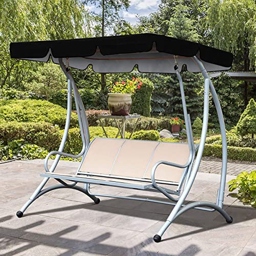 Toldo Impermeable Abatible, Cubiertas de Columpio para Columpio de Patio Al Aire Libre, Reemplazo de Toldo de Columpio de Porche, Cubierta Superior Abatible para Accesorio de Parasol de Jardín(Negro)