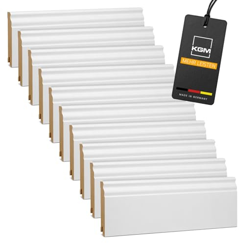 KGM Förpackning - Hamburger Sockellist Altberliner Profil – klassisk rundad listprofil – Vitfolierad MDF Golvlist – Mått: 2400 x 19 x 100 mm (20 st / 48 Meter)