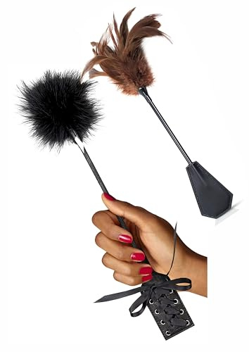 Feather Sex Tickler for Adults Bedroom 16 inch - Black and Brown Ticklers, Sex Fetish Spanking Toys for Couples, BDSM Adult Accessories for Beginners