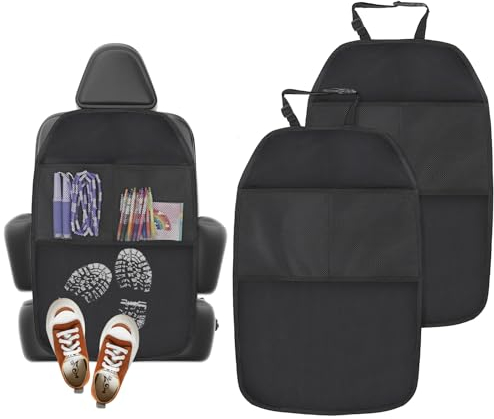 Romon 2 Stück Rückenlehnenschutz Auto, Autositz Schutz Rückseite Kinder mit 2 Großen Taschen, Oxford Rücksitzschoner (Schwarz)