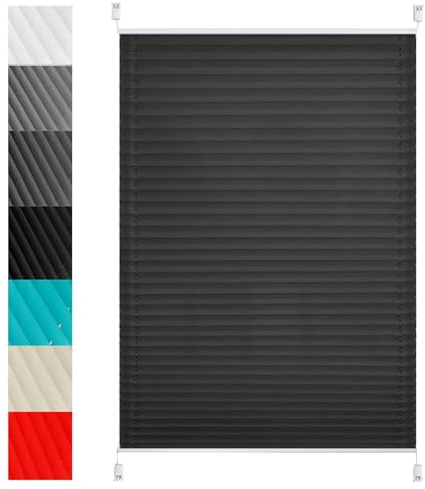 Thermo Plissee Klemmfix ohne Bohren 45 x 160 cm Verdunklungsplissee lichtundurchlässig Plissee Klemmfix Rollo Inkl. Aller Montage-Teile für Wohnzimmer, Schwarz