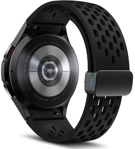 MaEiol 20mm Armband Silikon für Samsung Galaxy Watch FE/Galaxy Watch 7/6/5 | Galaxy Watch 6 Classic für Armbänder Atmungsaktives Magnetisch Verstellbar Weich Sport Wasserdicht Uhrenarmband - Schwarz