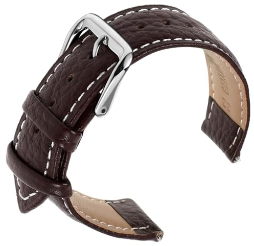 Cobee Leder Uhrenarmbänder, strukturiertes gepolstertes Vintage Uhrenarmband mit Edelstahl Schließe Schnellverschluss Ersatzarmband aus weichem Rindsleder mit Federwerkzeug(Kaffeefarbe,22mm)