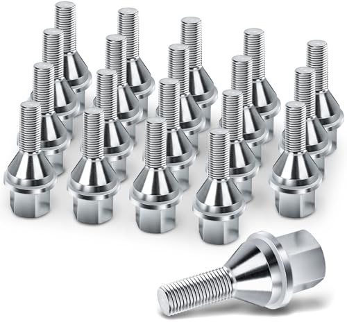 611-005 20pcs M12*1.25 Chrome Wheel Lug Bolts,25mm Thread Length 19mm Hex 2.4 inch Length for 14-23 Jeep Cherokee, 18-23 Compass, 15-23 Renegade, 15-17 Chrysler 200, 13-16 Dodge Dart 6511051AA