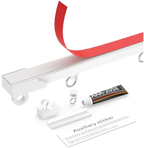 YLNANMI Ingen borr, självhäftande gardinspår, tak- eller väggmontering 8x40cm(320cm) – flexibelt takgardinspår, självhäftande gardinstång för fönster – lätt att installera gardinskenor.