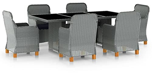 SECOLI Gartenmöbel Set 6 Personen Rattan Garten Essgruppe 6 Personen gartenmöbel Set 6 stühle mit Tisch Balkonmöbel-Light Grey and black-7-tlg