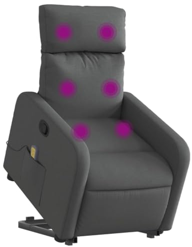 vidaXL Massagesessel, Sessel mit Aufstehhilfe, Relaxsessel mit Liegefunktion Vibrationsfunktion, Fernsehsessel Liegesessel Aufstehsessel, Dunkelgrau Stoff