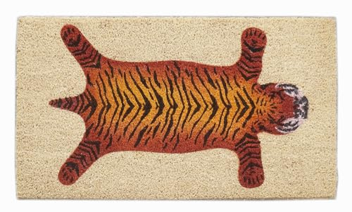 Baroni Home Felpudo para la Entrada de la casa, de Fibra de Coco Pintada a Mano, Alfombra de Exterior con Base Antideslizante, Felpudo Resistente y fácil de Limpiar, 70x40 cm (Piel de Tigres)