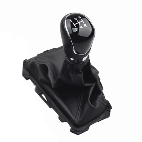 Gear Shift Knob Gaiter Boot Leather Cover Manual Gear Shift Knob Shifter with Black Leather Gaiter Accessories Replacement Set for Ford Focus 3 MK3 2012 2013 2014 2015 2016（5-Speed）