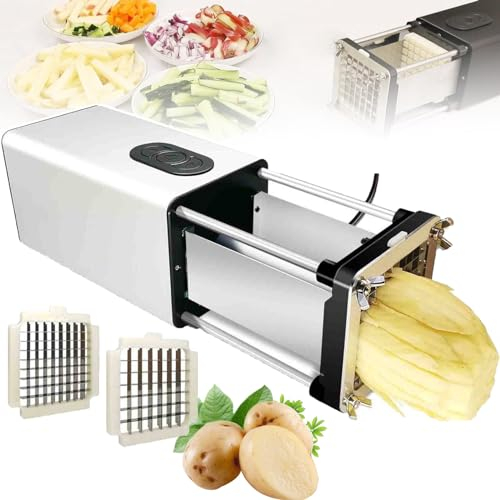 YhsPkh Tagliapasta Commerciale per Frutta/Verdura - Lama da 1/2 + 3/8, Tagliapatatine Elettrico - Magazzino di Grande capacità, Acciaio Inossidabile, per Patate, Cipolle, Cetrioli,Silver