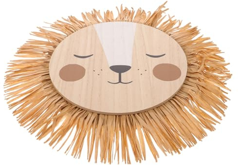 HOLIDYOYO Colgante de Pared de León Tejido en Rafia Natural, Decoración Creativa para Habitación Infantil Diseño Artístico y Material Resistente Hogar