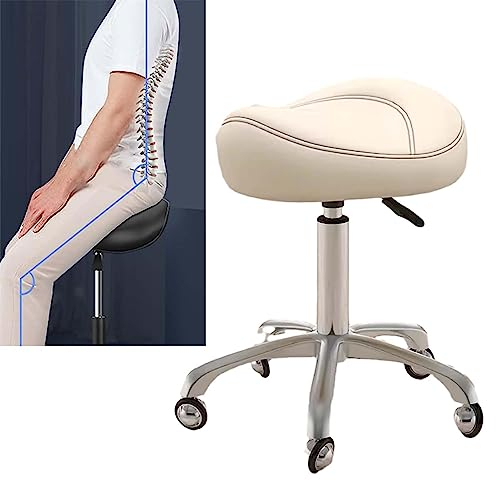 LXGJSQY Ergonomischer Sattelhocker, Dental-Sattelstuhl, Hochleistungs-Hydraulik-Rollhocker mit Rädern, Verstellbarer Hocker für Klinikstudio-Tattoo (Farbe: Beige)