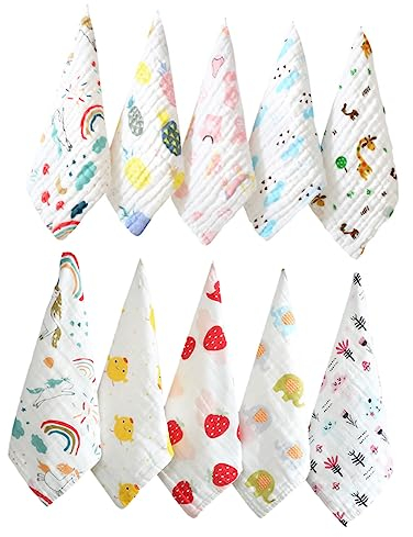 TOYANDONA 10stücke Teiliges Face Towel Aus Baumwolle Saugfähige Musselin-waschlappen Mit Süßem Cartoon-motiv Hautfreundlich Und Weich Für Neugeborene Jungen Und Mädchen