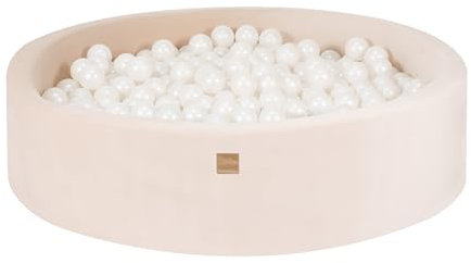 MEOWBABY Bällebad Baby - Rund 120x30cm Ballgruben für Kinder mit 300 Bälle, Samt, Ecru: Perlweiß