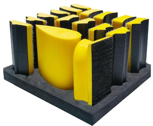 Hand Sanding Block Set of 16,Interchangeable Assorted Contoured Profile Sanding Pad Kit,Hook and Loop Abrasive Sanding Chassis for Sand Wood Furniture, Auto Paint and Crafts,Yellow