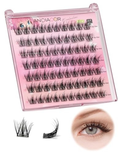 Self Adhesive Eye Lashes No Glue Natural Fake Lashes Fuffy Wispy Individual Lashes Clusters Extension Mix 10-14MM Reusable DIY Manga Lashes False Eyelashes No Sticky Residue Self Application at Home
