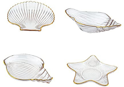 TINEASUR 4pièces Assiette De Rangement Transparent Avec Bord Doré Pour Bijoux Et Fruits Support Multifonction De Décoration De Dresser Et Service De Table
