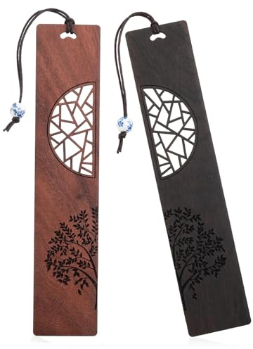 Weenwill Holz Lesezeichen für Buchliebhaber,2 Stück Handgefertigt Geschnitztes Vintage Hölzernes Lesezeichen Personalisiert Bookmark Geschenk für Frauen Männer Studenten